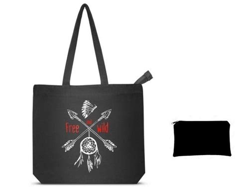 Free and Wild- Premium Cotton Canvas Tote Bag with Zip- Black | Tote ...