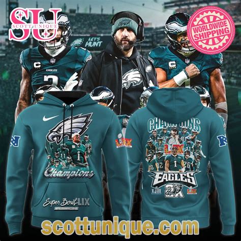 Philadelphia Eagles Super Bowl LIX Champions 2025 Cyan Hoodie ...