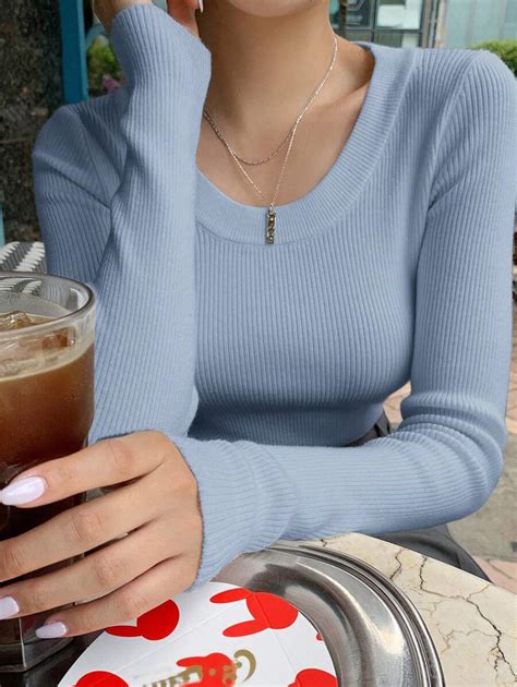 DAZY Solid Color Slim Fit Casual Knitted Sweater, Autumn,Long Sleeve ...