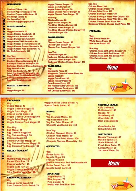 Menu at The Hunger Station, Kolkata