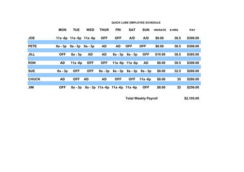 Employee Schedule Template - Free Work Schedule [PDF, Excel]