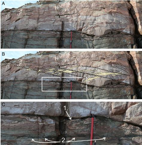 Large-scale fault features within the sandstone wedges. A. and B ...