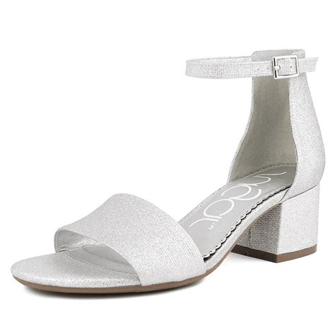 Sugar Women's Low Chunk Heel Dress Shoe, Silver Glitter Strappy Sandal ...