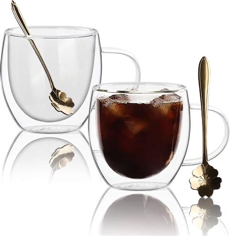 Amazon.com: JNSMFC Double Walled Glass Coffee Mugs with Handle,2-Pack ...