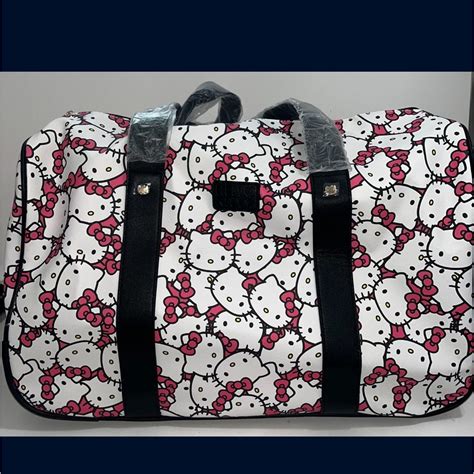 Hello Kitty white, Pink Rolling Duffel Luggage Bag Suitcase NWT | Hello ...