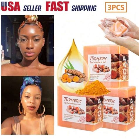 3PCS Tumeric Soap Skin Whitening Dark Spots Lightening Acne Brightening ...
