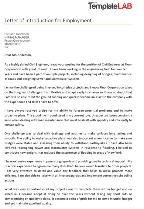 Image result for Letter of Introduction for Job