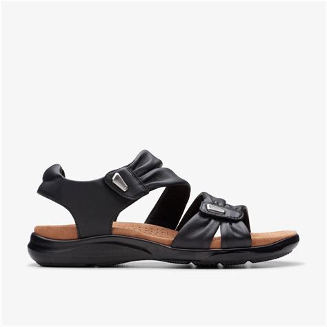 Women's Kitly Ave Black Leather Flat Sandals | Clarks