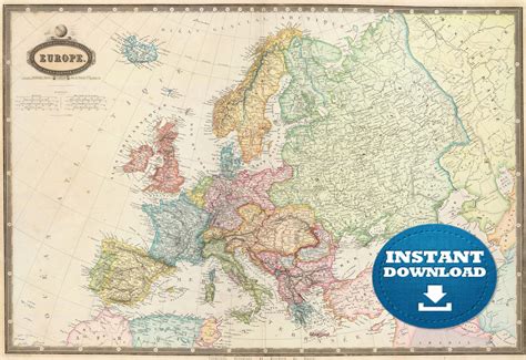 Antique Europe Map 1860: Vintage Atlas Art (Digital Download)