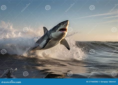 A Great White Shark Jumping Out of the Water Creates a Thrilling Image ...