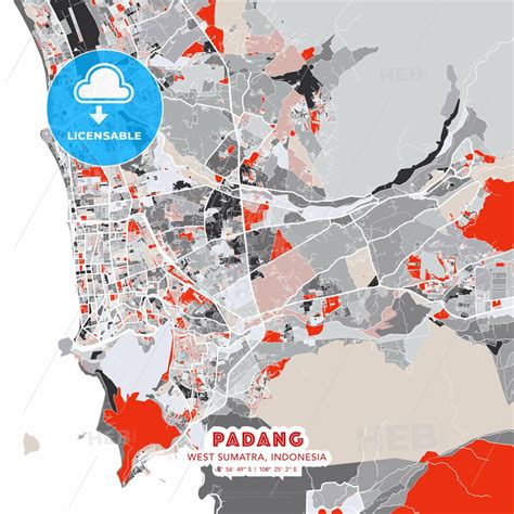 Padang, West Sumatra, Indonesia - Modern Street Map Poster Template With Gray And Red Tones ...