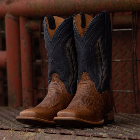Tan and Navy Blue Leather Bartlett Slip On Zipper Western Cowboy Boots ...
