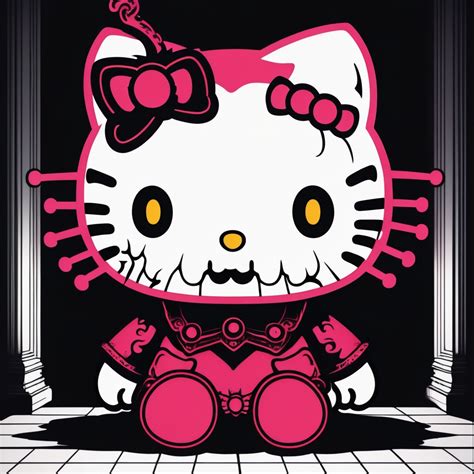 Scary demon Hello Kitty in dark room