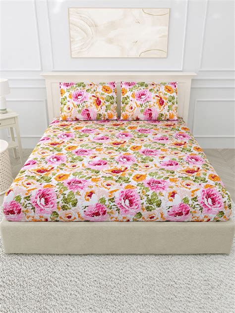 Bombay Dyeing Cotton Double Bedsheet 120 Thread Count with 2 Pillow ...