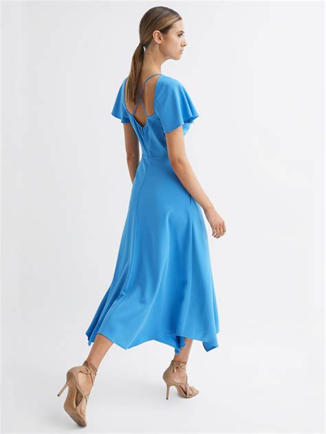 Reiss Cap Sleeve Midi Dress in Blue - REISS