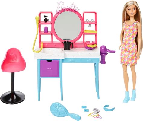 Amazon.com: Barbie Doll & Hair Salon Playset with 15 Styling ...