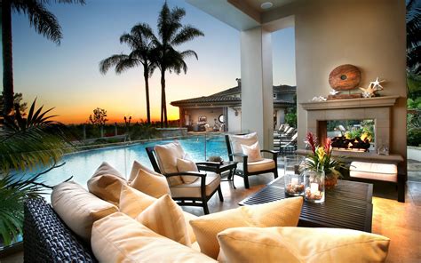 swimming pool, sunset, girl outdoors, palm trees - wallpaper #112767 ...