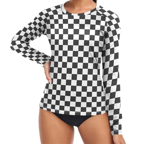 ALAZA Womens UPF 50+ Rash Guard Buffalo Checkered Long Sleeve UV ...