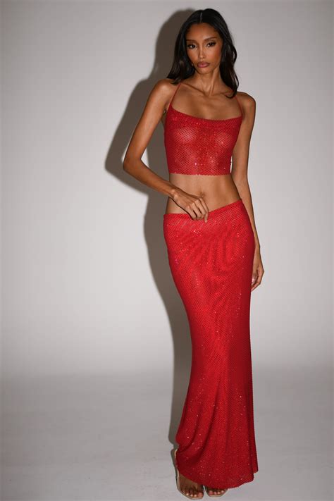 Erika Diamante Maxi Skirt - Vermilion Red | Fashion inspo outfits ...
