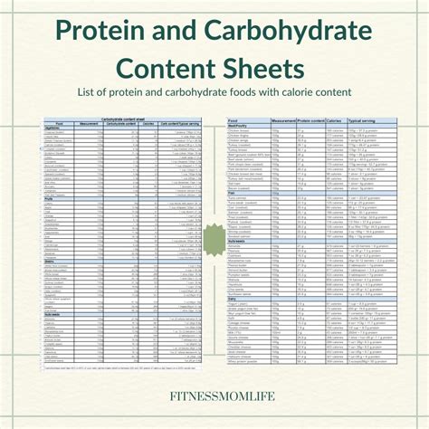 Protein and Carbs Content 2 Sheets Bundle, Calorie Counting,protein and ...