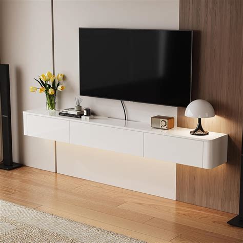 FurniNova High Gloss Floating TV Stand with Drawers,47'' Wall Mounted ...