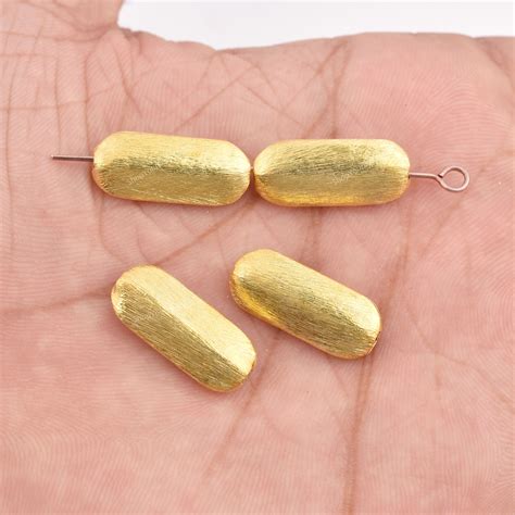 Gold Plated Oblong Elongated Flat Capsule Beads
