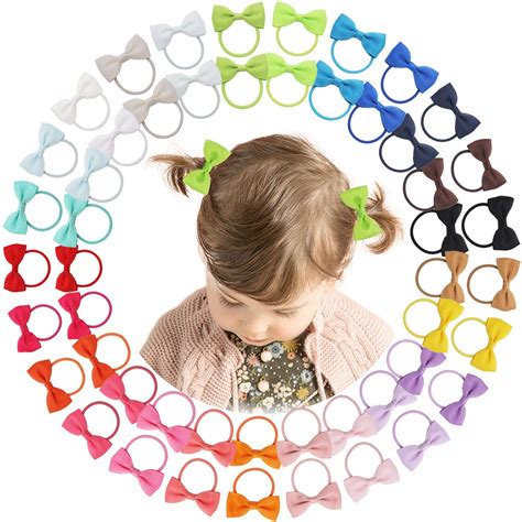 DeD 50 Pieces 2 Inch Baby Girls Hair Bows Elastic Ties Grosgrain Ribbon ...