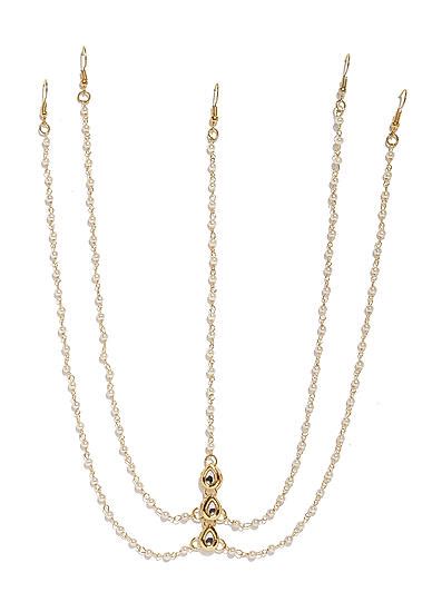 Gold-Toned Off-White Beaded Enamelled Reversible Matha Patti