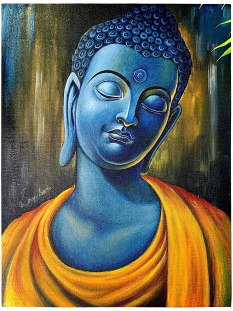 Gautam Buddha | Acrylic Paint | Painting by Sanju Basu | Exotic India Art