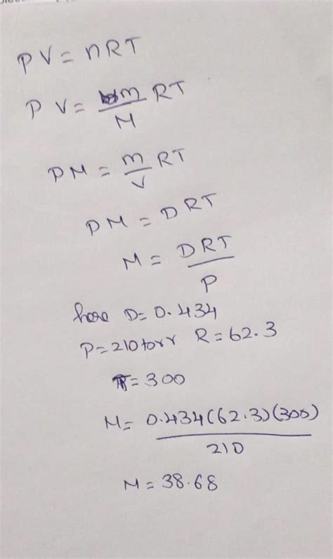 density of a gas at 300k and 210 torr is 0.434 gl-1.. what is molar ...