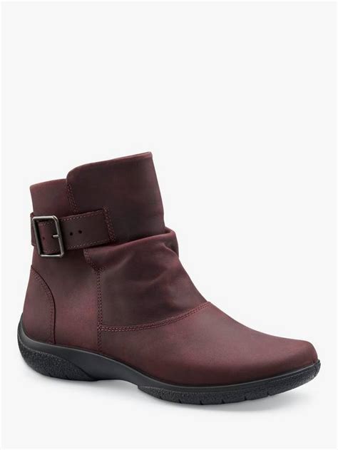 Hotter Rumour Wide Fit Waxed Nubuck Biker Boots, Maroon, 8W