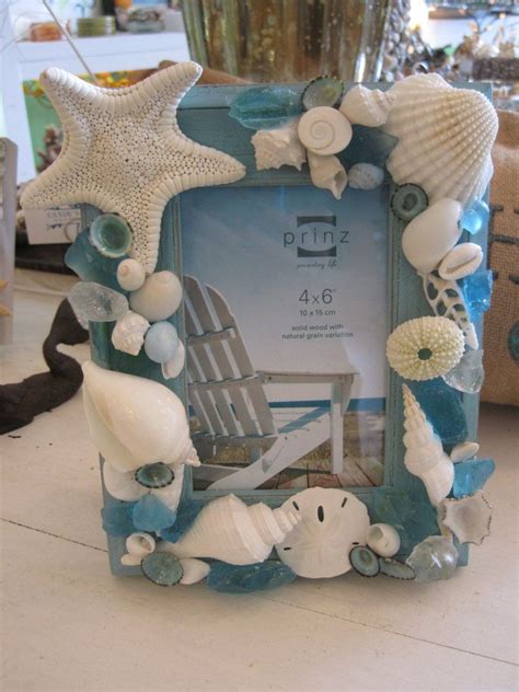 Beach decor seashell picture frame starfish and seashell frame blue ...