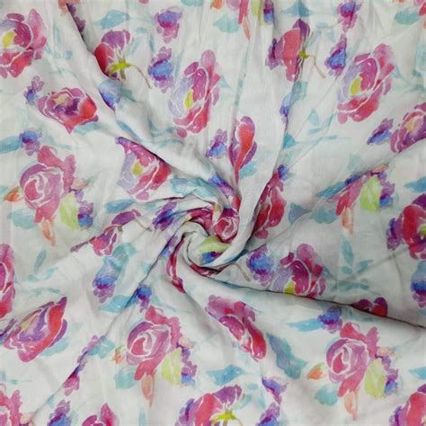 White & Pink Blush effect Floral Print Viscose Fabric Online – TradeUNO ...