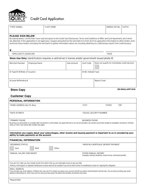 BrandSource Credit Card Application - Fill and Sign Printable Template ...