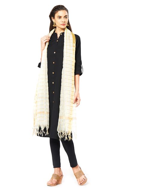 White & Gold Organza Dupatta. Dupatta Bazaar