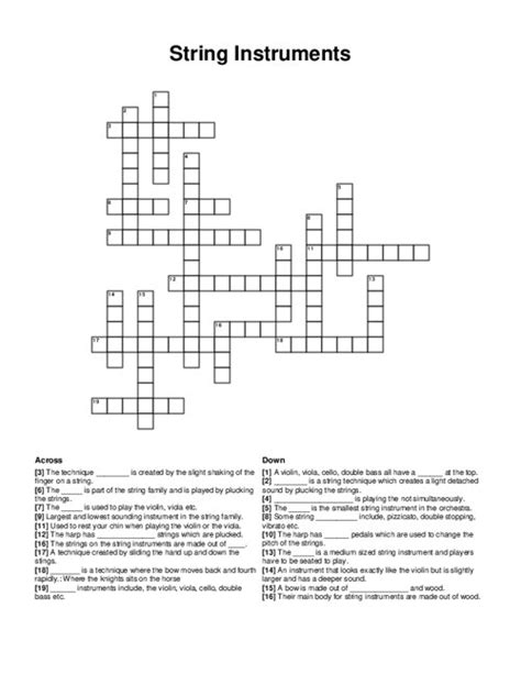 String Instruments Crossword Puzzle