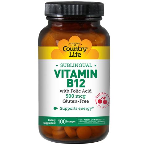 Country Life, Vitamin B12, Sublingual, Cherry Flavor, 500 mcg, 100 Lozenges - Byclue