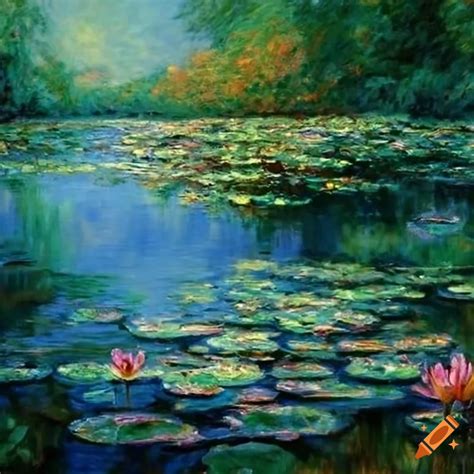 Claude Monet's painting of lily pads in ponds on Craiyon
