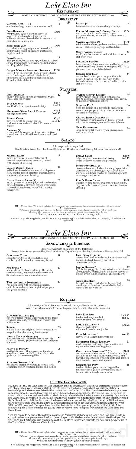 Lake Elmo Inn menus in Lake Elmo, Minnesota, United States