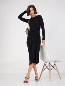 SASSAFRAS Women Bodycon Black Midi/Calf Length Dress - Buy SASSAFRAS ...