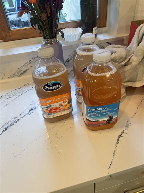 1.5 gallons of white-cran peach (tastes like champagne?)! Very sweet ...