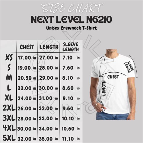 Next Level N6210 Size Chart | Size Chart for Unisex Crewneck T-shirt ...