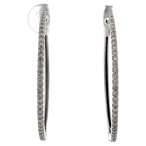 14K White Gold Diamond Hoop Earrings #16253 For Sale at 1stDibs