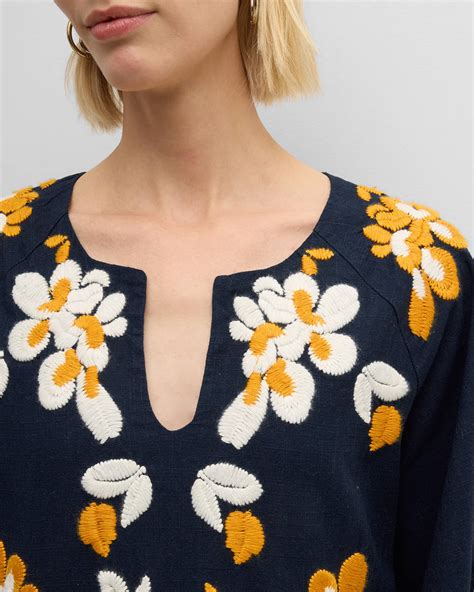 Frances Valentine Dreamy Floral-Embroidered Elbow-Sleeve Dress | Neiman ...