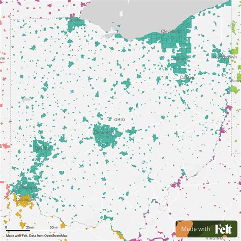 Detailed Map Of Ohio Cities Ohio State Counties W/Cities (Black&White)