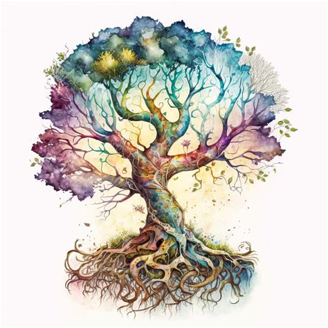 Hermoso estilo acuarela árbol de la vida árbol sagrado mitológico ...
