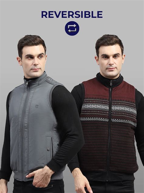 Buy Men Grey Solid Mock Neck Sleeveless Reversible Jacket Online in ...