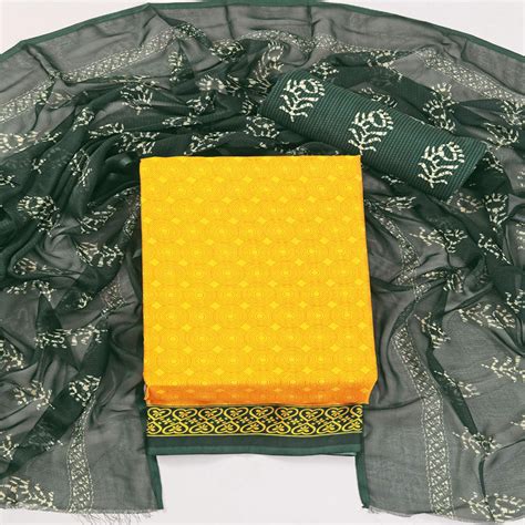 Yellow Geometric Printed Crepe Dress Material