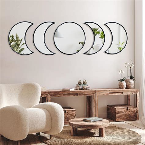 GloShvi 5 Pieces Moon Phase Acrylic Mirror Set For Wall Decoration ...
