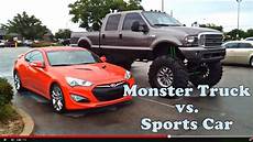 Sports Car Truck by Lifted Truck Vs Sports Car Ft 2013 Hyundai Genesis Sports Car Truck